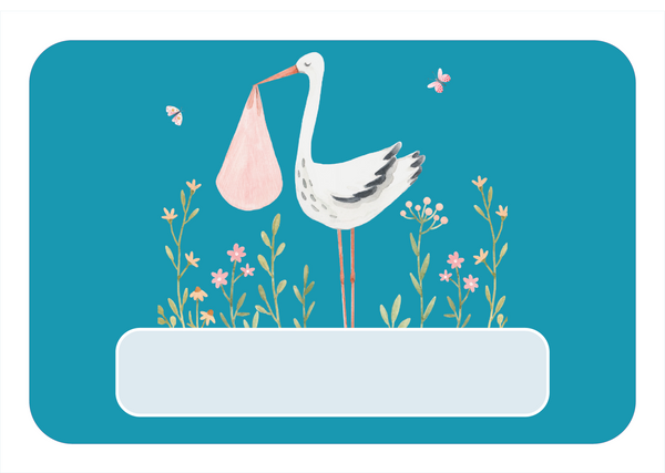 Naambordje Ooievaar & Bloemen – Groen