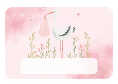 Ooievaar naambordje roze wolken | Geboorte