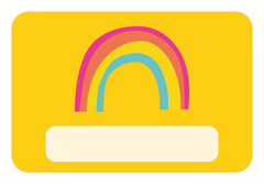 Naambord regenboog op gele achtergrond – vrolijk en kleurrijk ontwerp