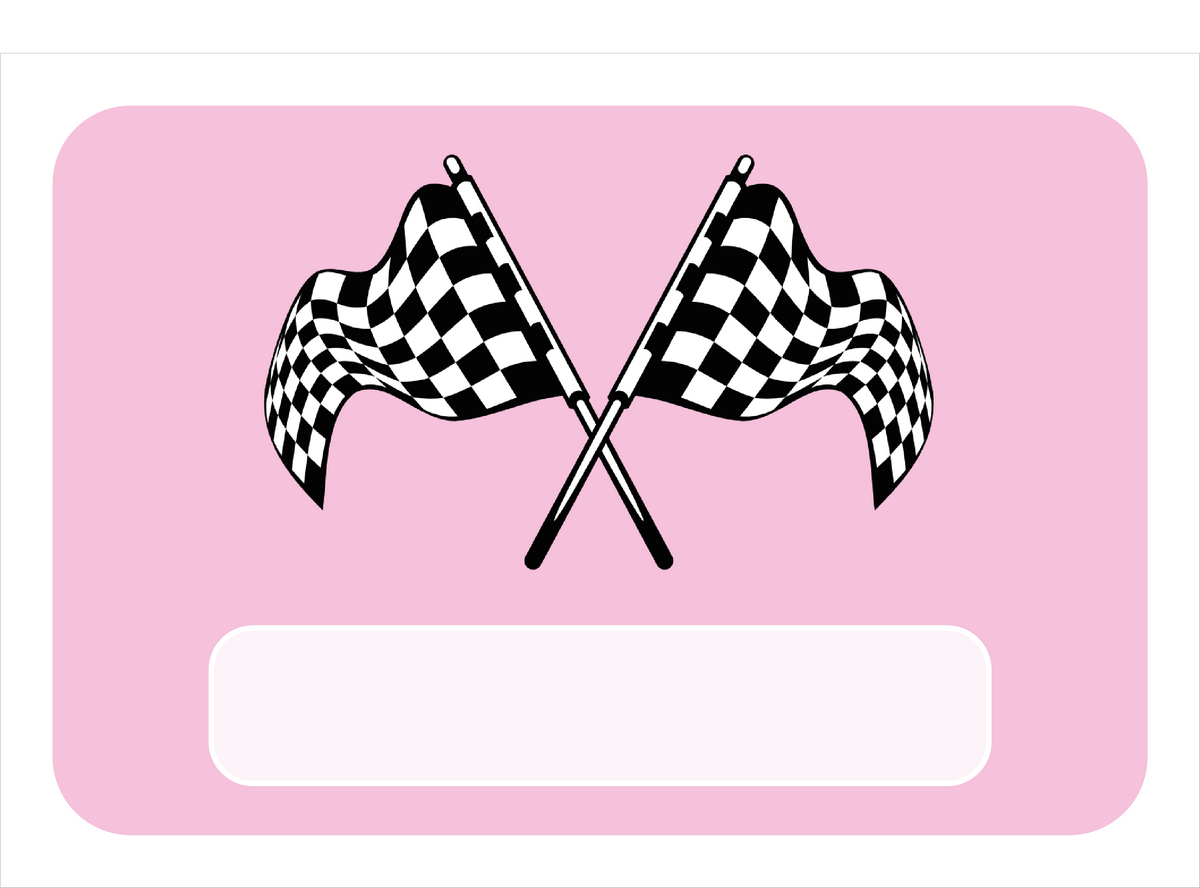 Naambordje met racevlag – roze variant met zachte uitstraling