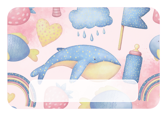 Naambordje walvis roze | Lief babykamerbordje met sterren en illustraties
