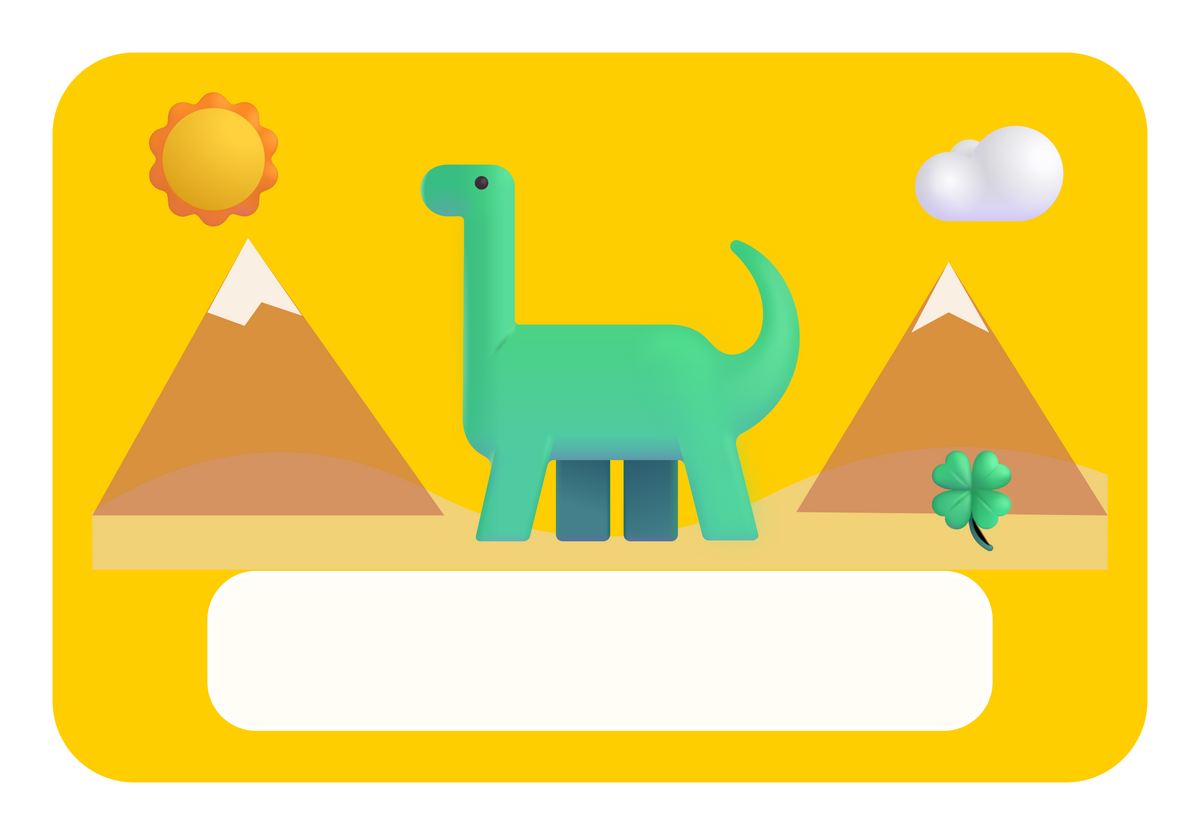 Naambordje Dino & Zonnige Bergen — lege naamvlak