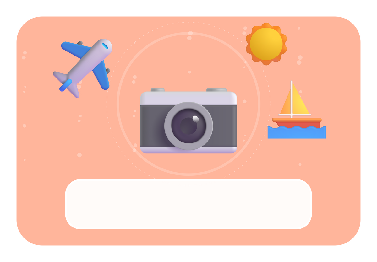 Naambordje Camera & Vakantiepret — perzik achtergrond en leeg naamvlak