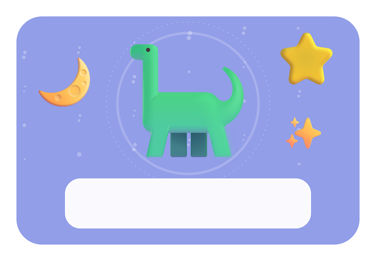 Naambordje Dino & Sterrennacht — lavendelblauw achtergrond en leeg naamvlak