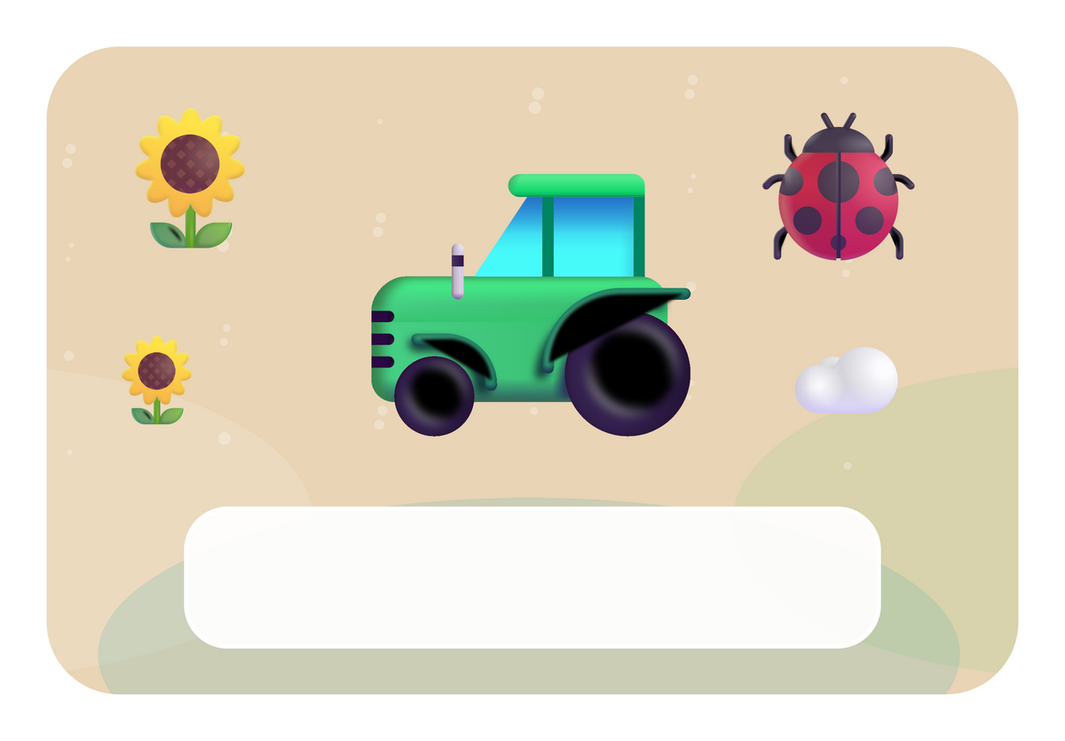 Naambordje Tractor & Zonnebloemen — zacht beige achtergrond en leeg naamvlak