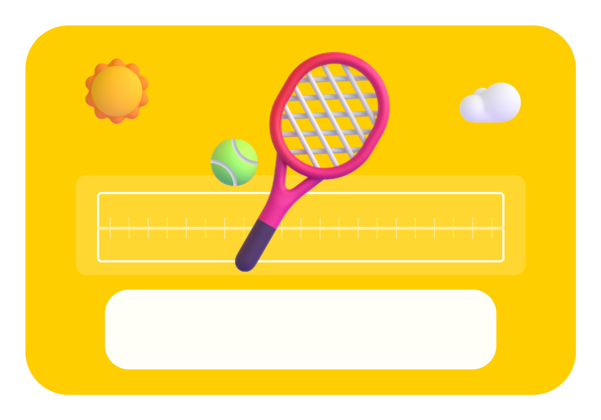 Naambordje Tennis & Zomerdag — centraal hoofdonderwerp, lege personalisatievlakken