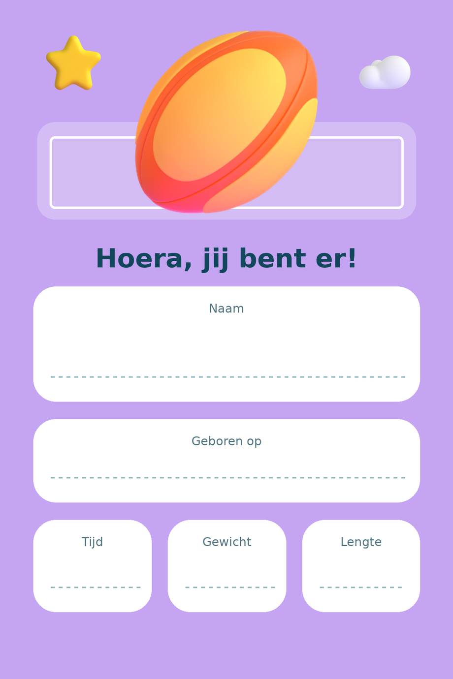 Geboortebord Rugby & Avontuur — met lege gegevensvelden