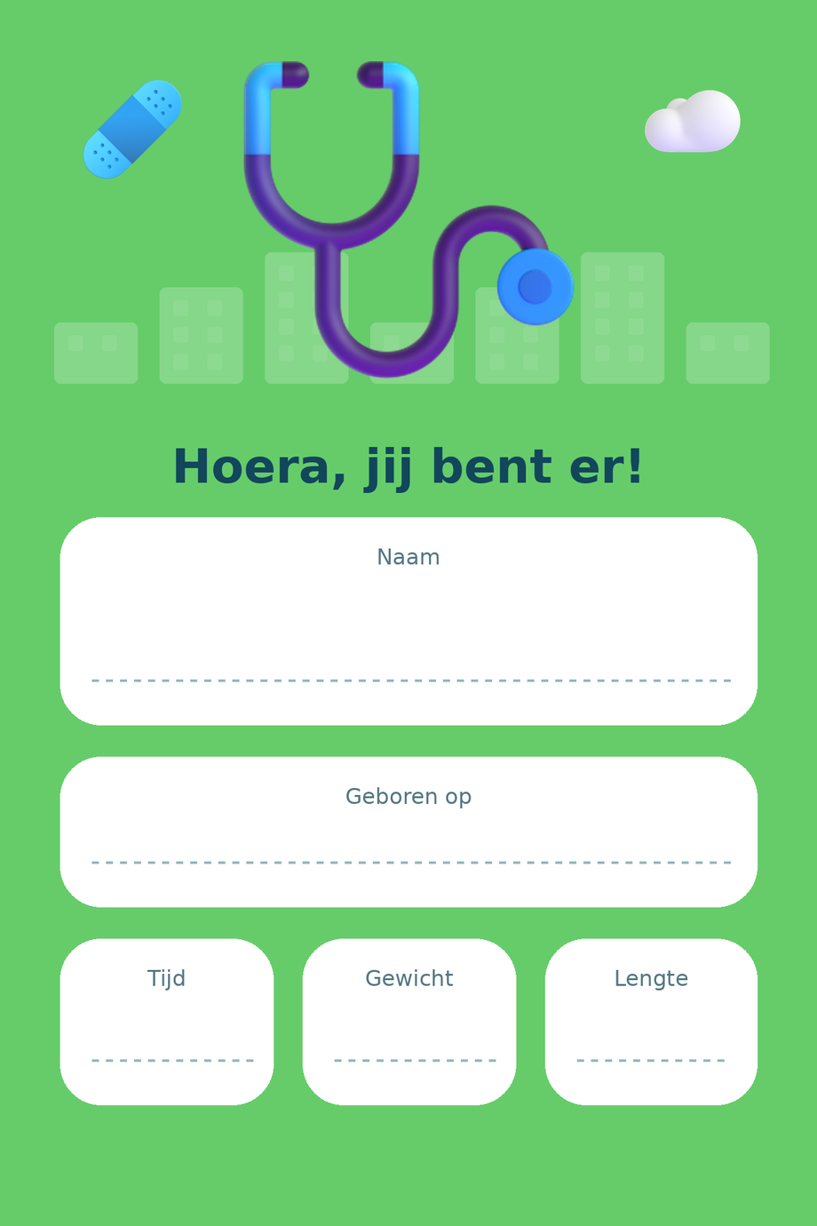 Geboortebord Dokter & Zorgheld — met lege gegevensvelden