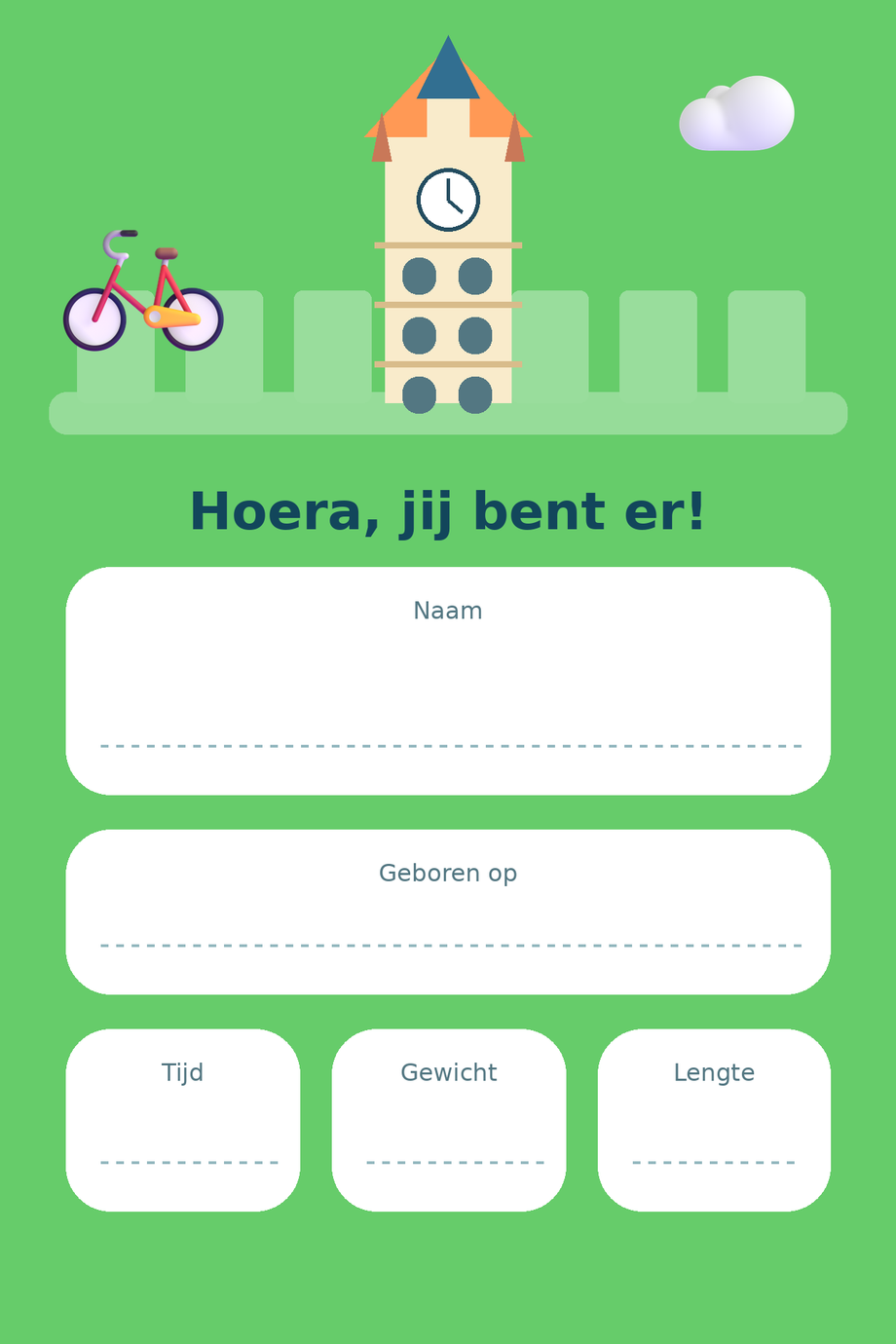 Geboortebord Groningen & Martinitoren — met lege gegevensvelden