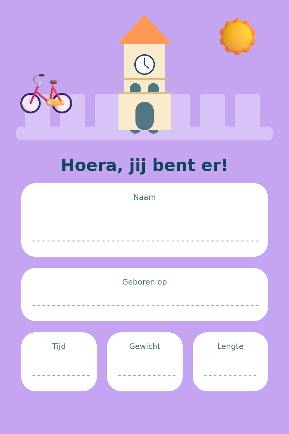 Geboortebord Utrecht & Domtoren — met lege gegevensvelden
